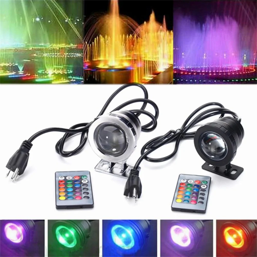 RGB Underwater LED Spotlight Bulb AC 110V 220V DC 12V 15W 10W Landscape Lamp Flood Light Outdoor Garden Fountain Pool Decoration