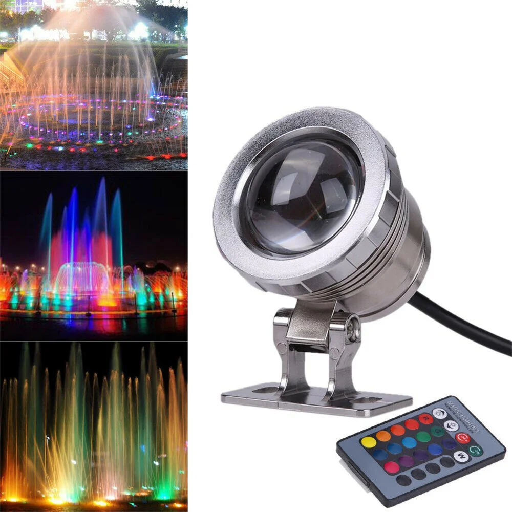 RGB Underwater LED Spotlight Bulb AC 110V 220V DC 12V 15W 10W Landscape Lamp Flood Light Outdoor Garden Fountain Pool Decoration