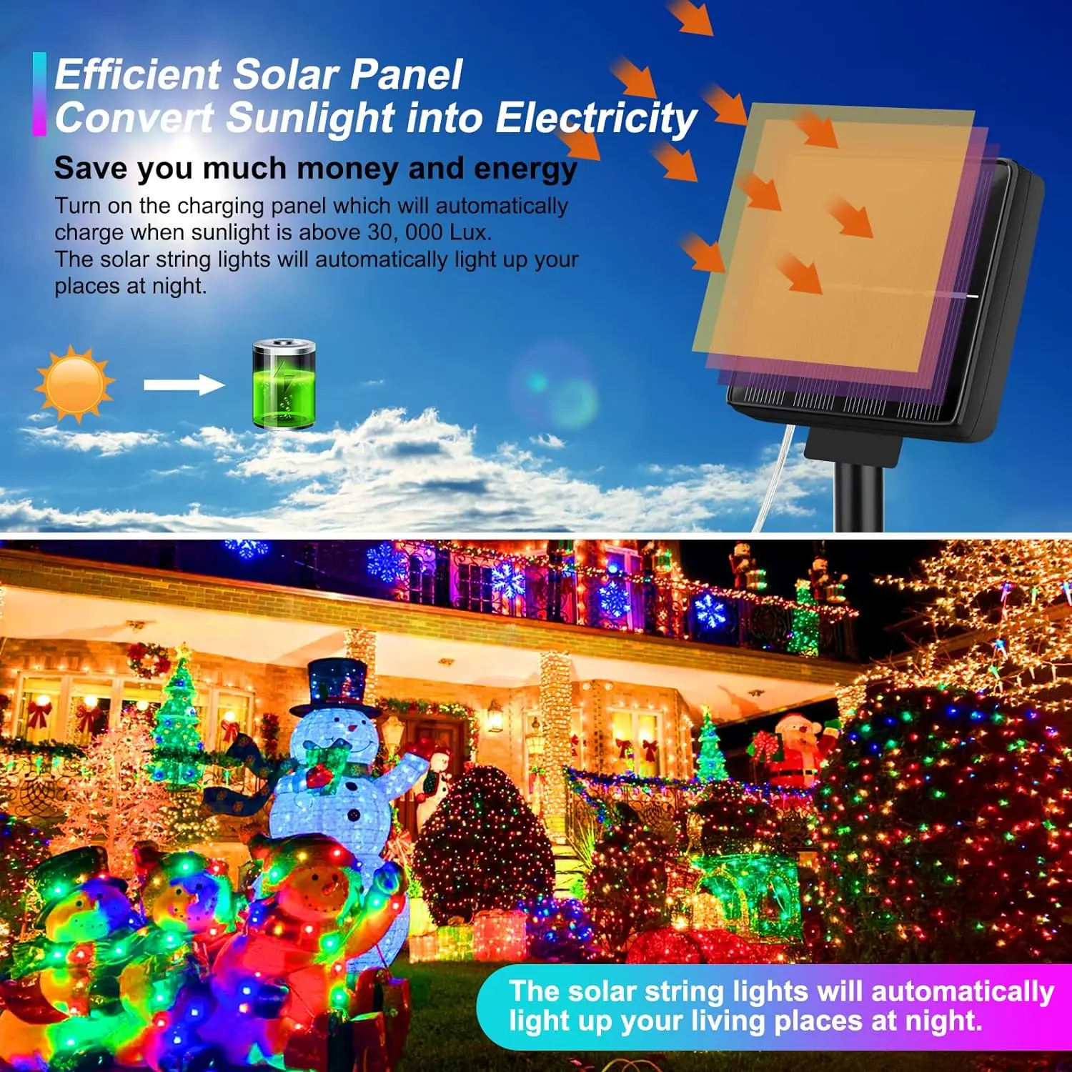 4Pack 400 LED Solar Light Outdoor Lamp String Lights For Holiday Christmas Party Waterproof Fairy Lights Garden Garland Copper
