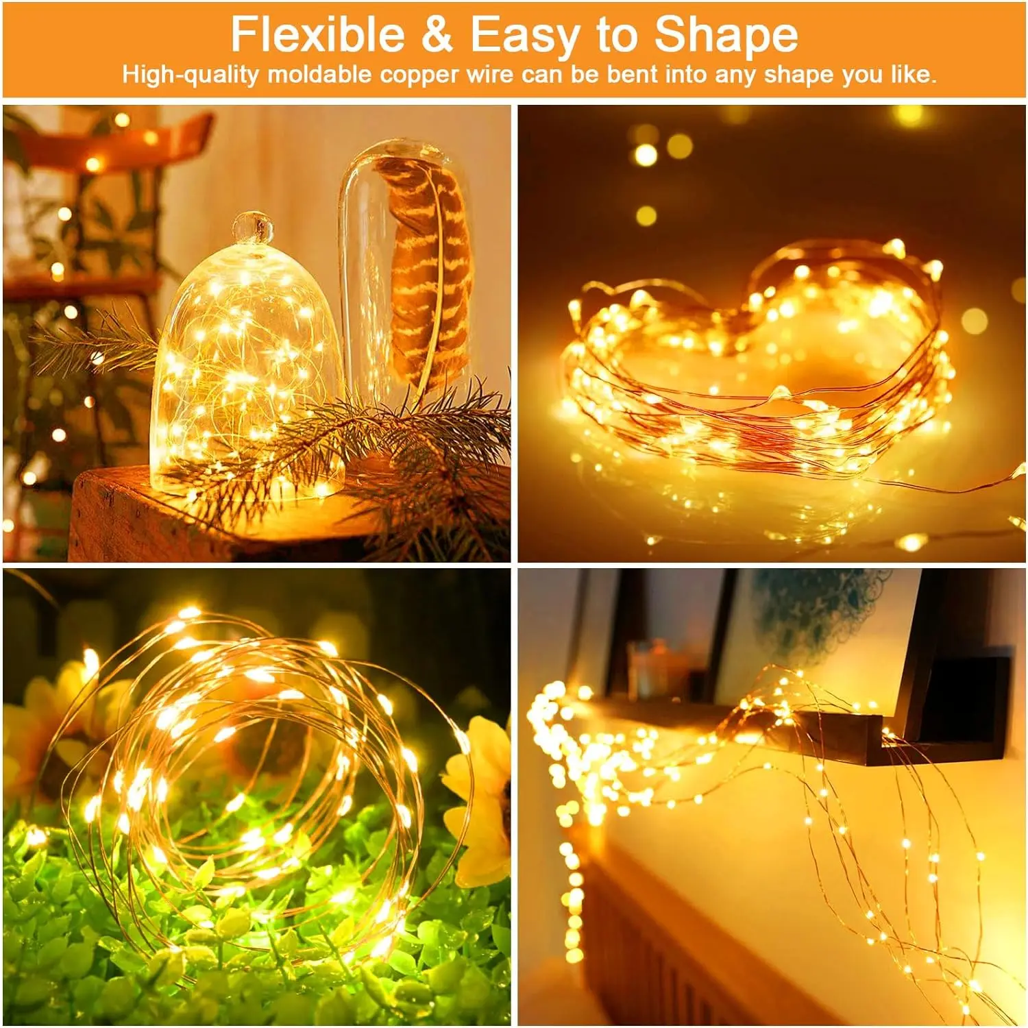 4Pack 400 LED Solar Light Outdoor Lamp String Lights For Holiday Christmas Party Waterproof Fairy Lights Garden Garland Copper