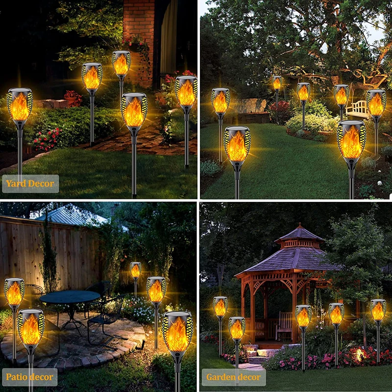 96 LED Outdoor Solar Torch Lights Waterproof Garden Patio Flickering Dancing Flame Lamp