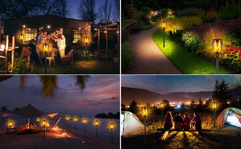 96 LED Outdoor Solar Torch Lights Waterproof Garden Patio Flickering Dancing Flame Lamp