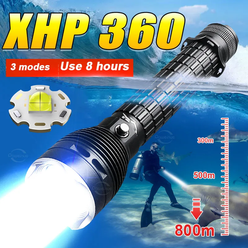 Newest XHP360 Professional Diving Flashlight IPX8 Underwater Lamp High Power LED Flashlights Powerful Scuba Diving Torch Lantern