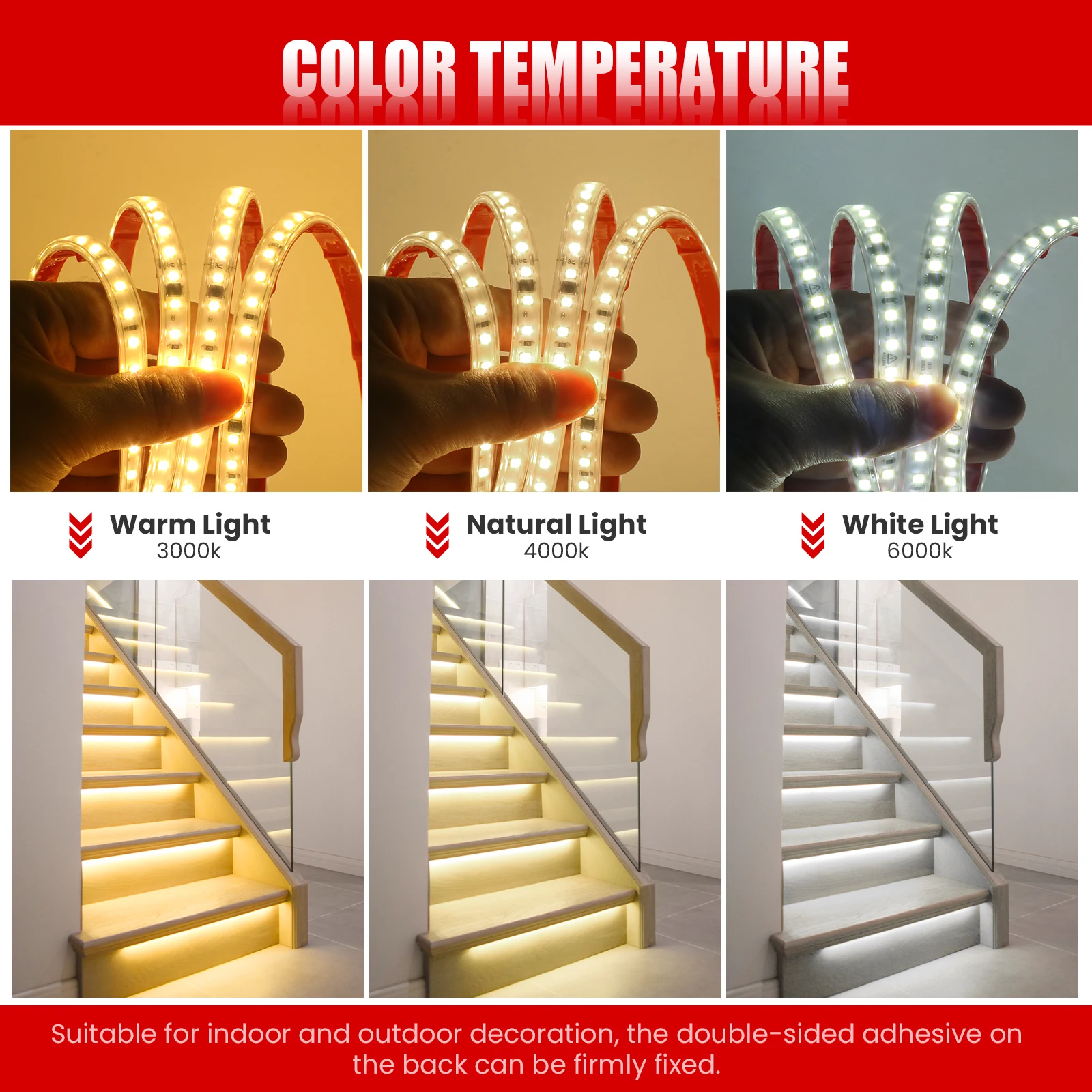 220V LED Strip Light 0.5m 5m 10m 20m 25m 30m 40m 2835 120LEDs Flexible LED Tape with Adhesive Tape Waterproof Ribbon Light