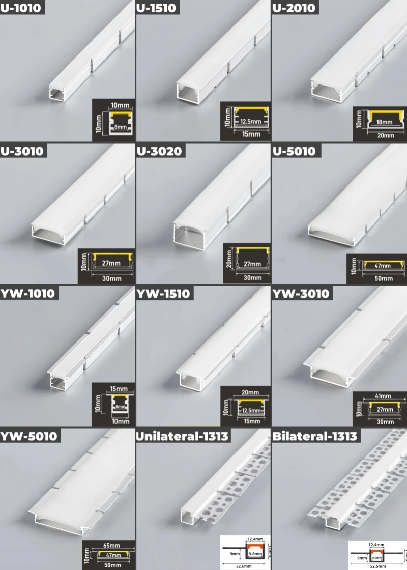 Curved U/YW-Style LED Aluminum Profile Recessed Bendable Aluminum Channel Silicone Diffuser Ceiling Floor Decor Bar Strip Lights