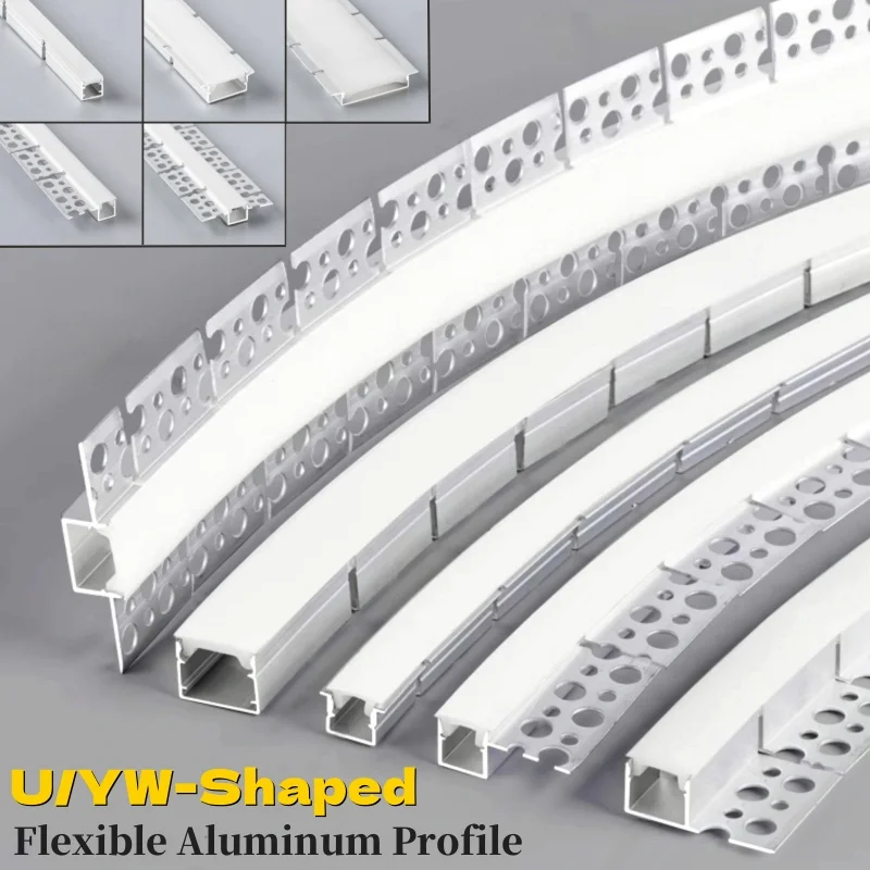 Curved U/YW-Style LED Aluminum Profile Recessed Bendable Aluminum Channel Silicone Diffuser Ceiling Floor Decor Bar Strip Lights