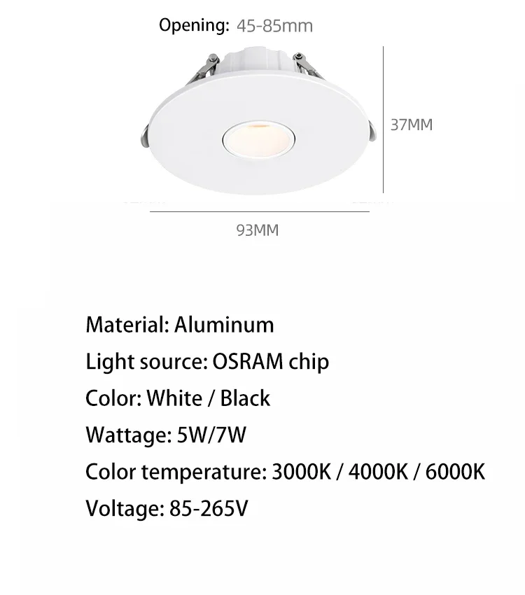 Led Spotlight Small Beam Angle 3 8 15 Degree Spot Light Recessed Round Atmosphere Dining Table Ultra-thin White Black 85-265V