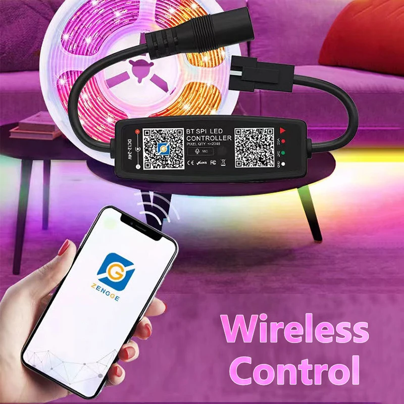 DC / USB Bluetooth SPI LED Music Controller 5V 12V 24V 2048 Pixel Smart APP Dimmer RF Remote for WS2812 WS2811 Magic Light Strip
