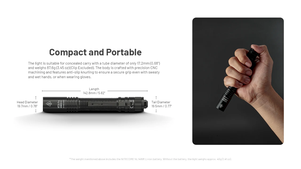 NITECORE MT2A Pro 1000Lumens USB-C Rechargeable AA Flashlight UHi 20 LED Include Battery