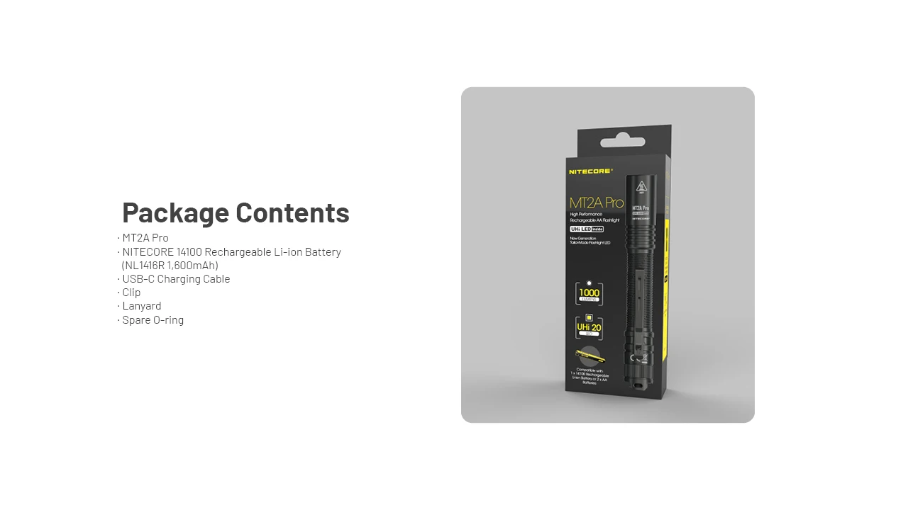 NITECORE MT2A Pro 1000Lumens USB-C Rechargeable AA Flashlight UHi 20 LED Include Battery