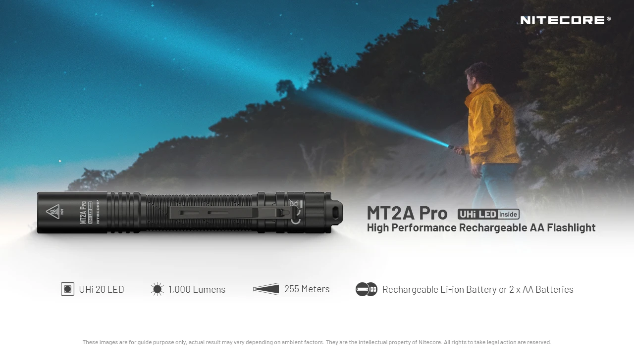 NITECORE MT2A Pro 1000Lumens USB-C Rechargeable AA Flashlight UHi 20 LED Include Battery