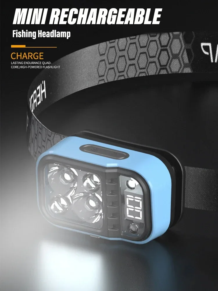 Rechargeable Fishing LED Headlamp With Sensors and Battery Indicator Super Bright Camping Light Using XPG+COB Lamp Beads
