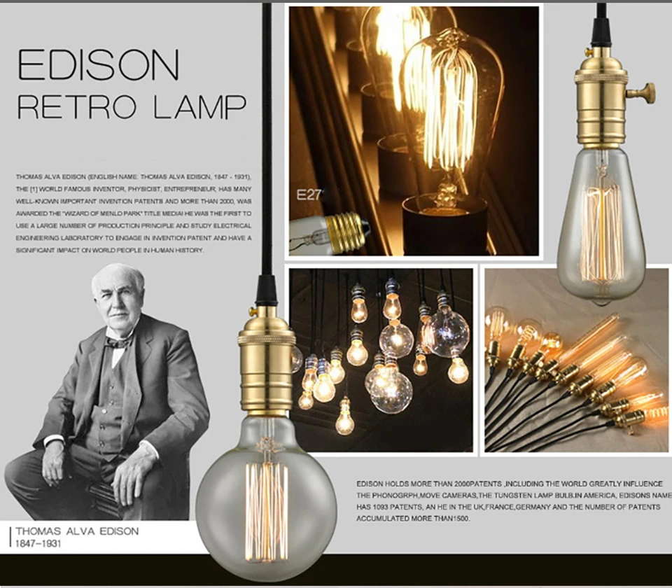 Retro Edison Light Bulb E27 40W 220V 110V Bedroom Industrial Loft Vintage Bulb For Home Decor Filament incandescent Edison Lamp
