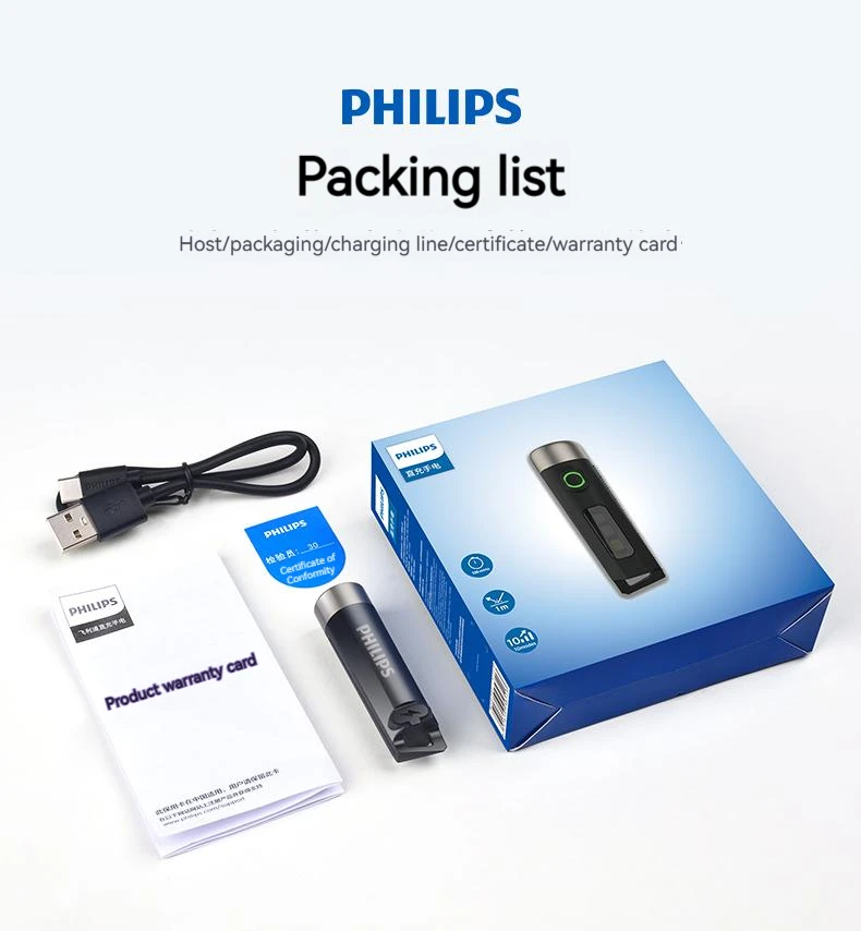 Philips New 7cm LED Rechargeable Mini Portable Flashlight 7 Lighting Modes For Hiking And Travel Self Defense