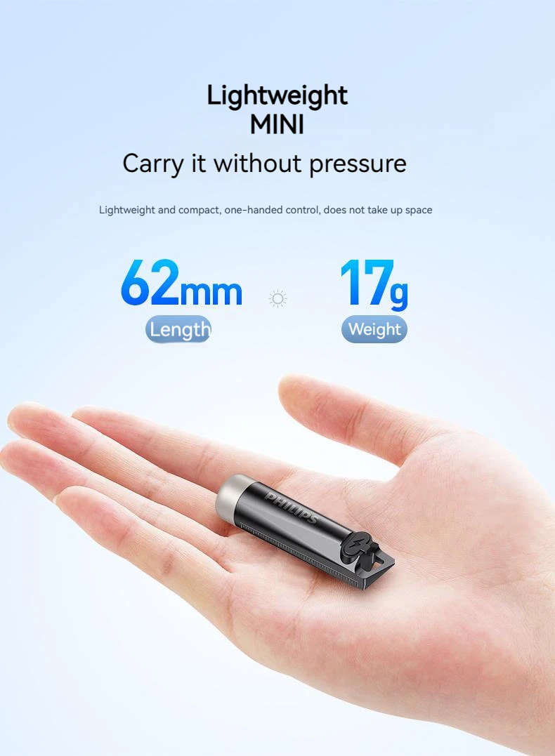 Philips New 7cm LED Rechargeable Mini Portable Flashlight 7 Lighting Modes For Hiking And Travel Self Defense