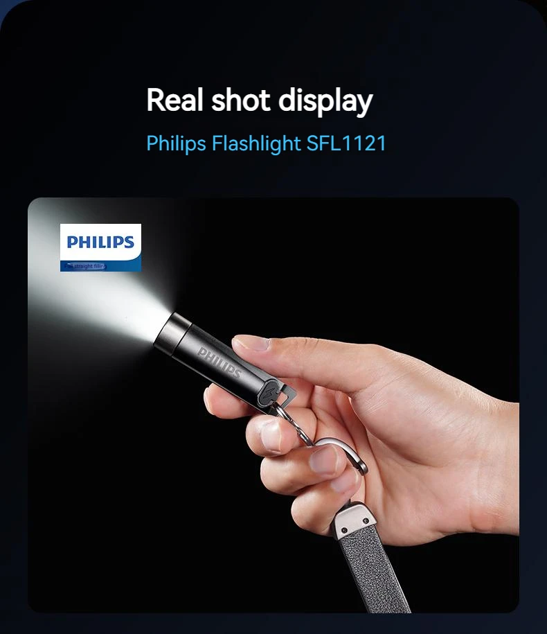Philips New 7cm LED Rechargeable Mini Portable Flashlight 7 Lighting Modes For Hiking And Travel Self Defense