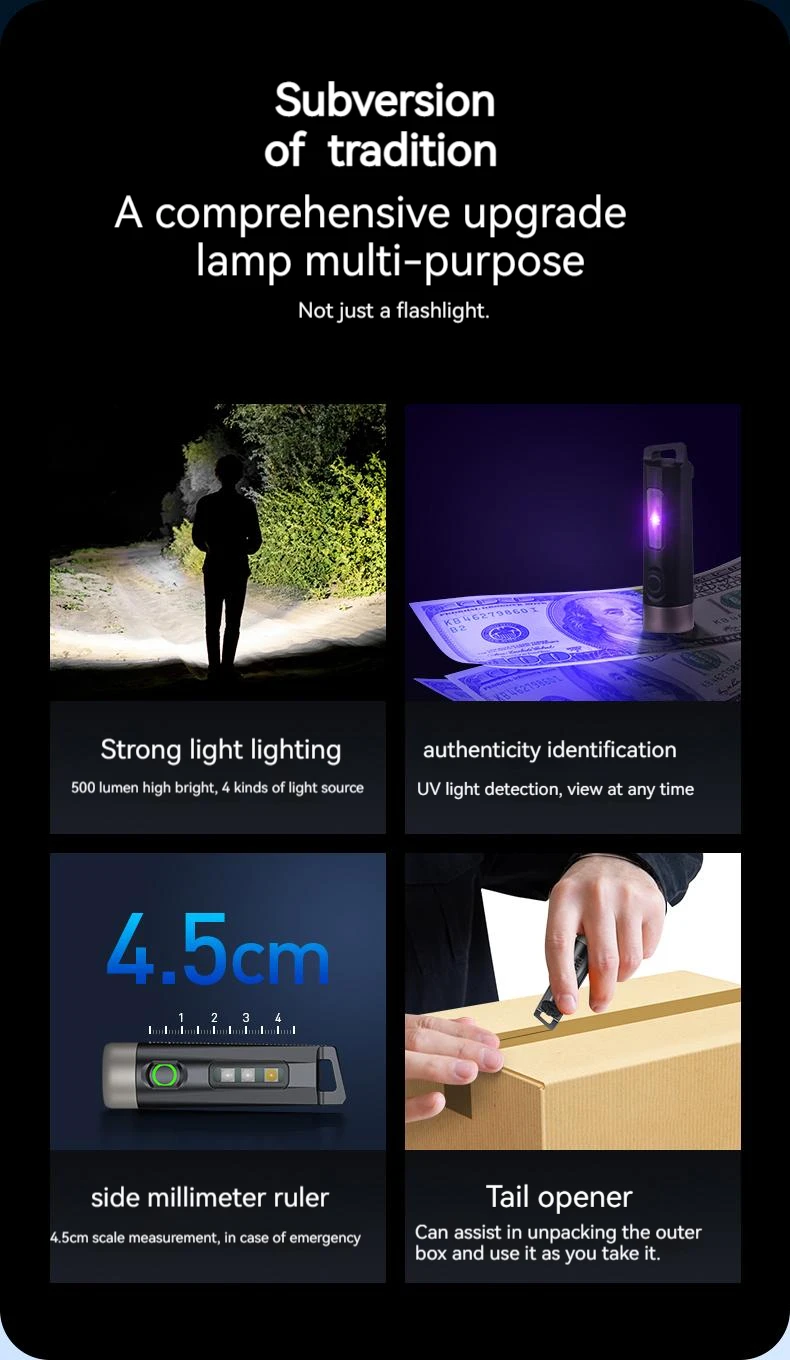 Philips New 7cm LED Rechargeable Mini Portable Flashlight 7 Lighting Modes For Hiking And Travel Self Defense