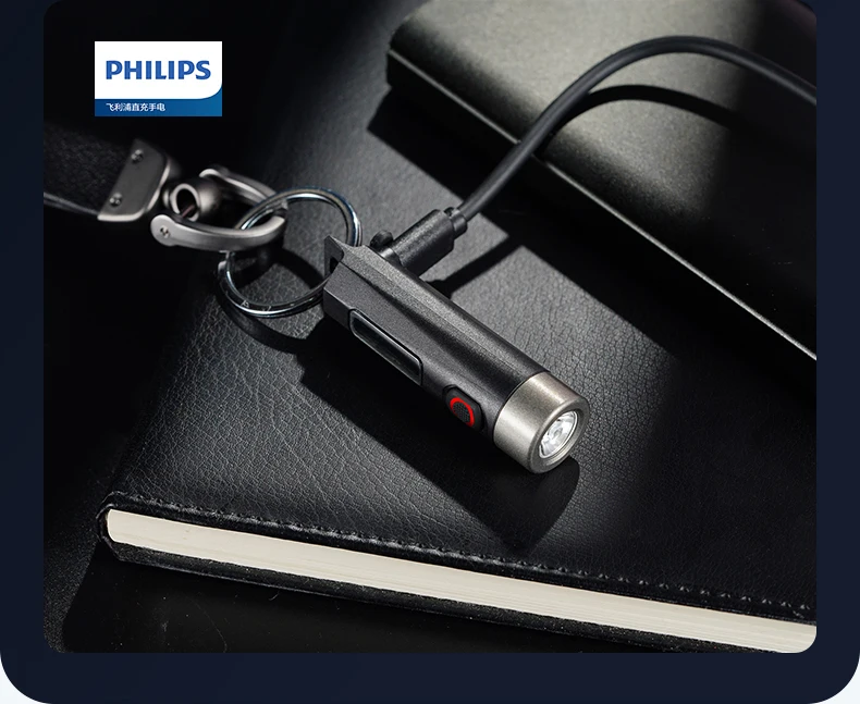 Philips New 7cm LED Rechargeable Mini Portable Flashlight 7 Lighting Modes For Hiking And Travel Self Defense