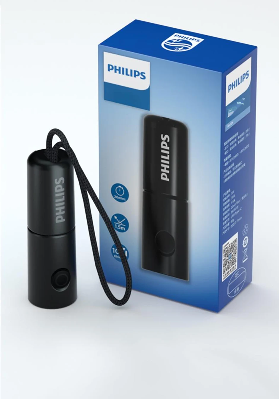 Philips New 7cm LED Rechargeable Mini Portable Flashlight 7 Lighting Modes For Hiking And Travel Self Defense