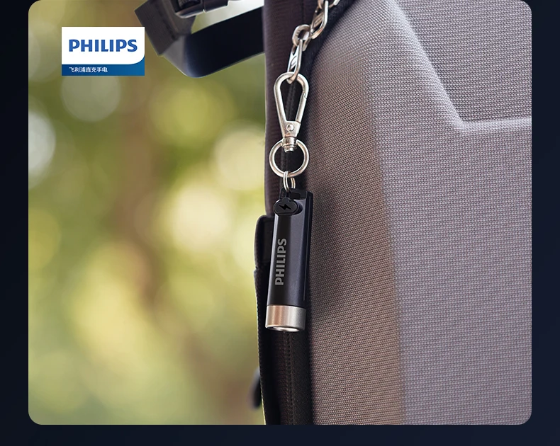 Philips New 7cm LED Rechargeable Mini Portable Flashlight 7 Lighting Modes For Hiking And Travel Self Defense