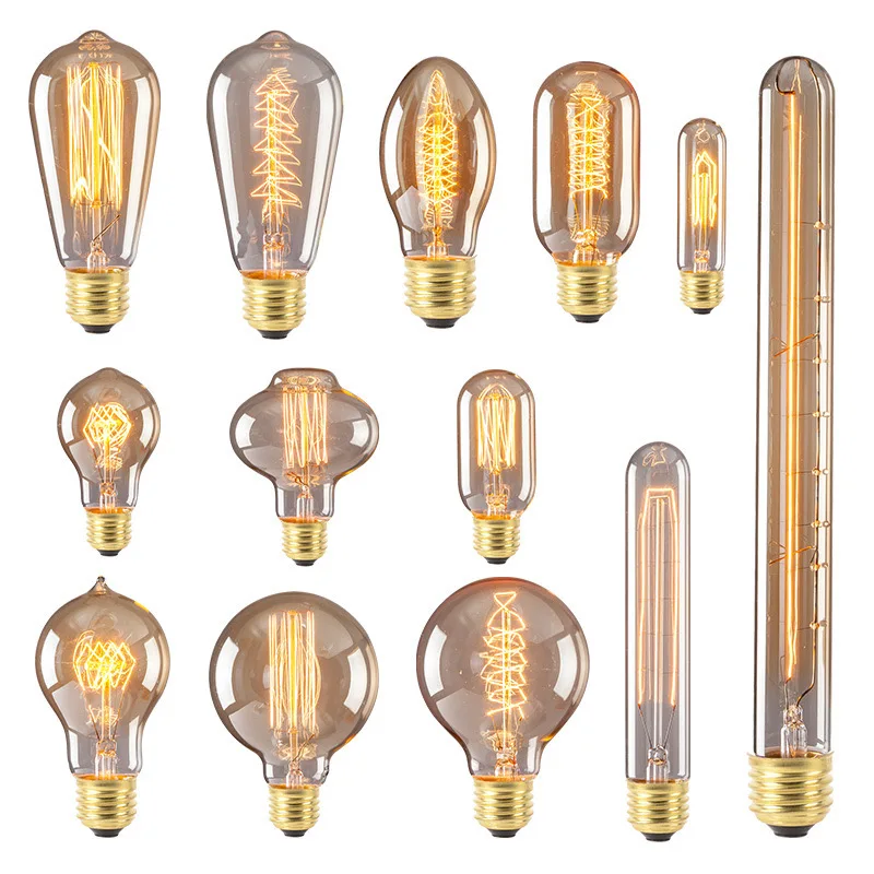 Edison Bulb E27 Warm White 40W 60W ST64 G95 G80 G125 220V Carbon Retro Light Bulb Tungsten Silk Light Bar Window Decoration