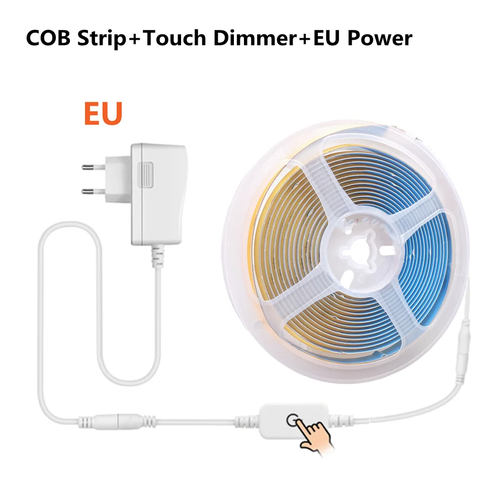 12V COB LED Strip Set 1M 2M 3M 4M 5M 320 Chips/M 3000K 4000K 6000K Dimmable Kitchen Room Light Tape + Power Adapter Touch Switch