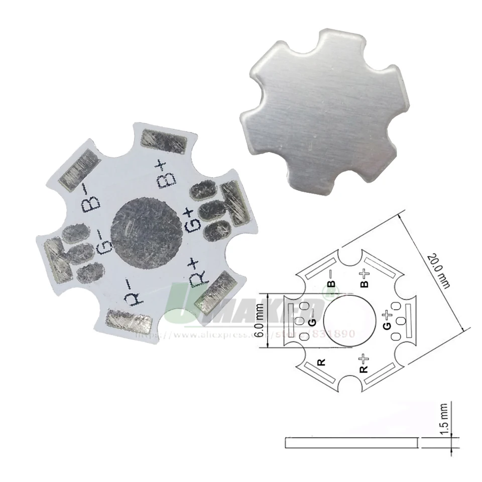 10-1000pc 1W 3W 5W High Power Dia 20mm Star LED PCB Aluminum Plate Heatsink Base 4-6-8Pin RGB RGBW For Flashlight Spot Lamps DIY