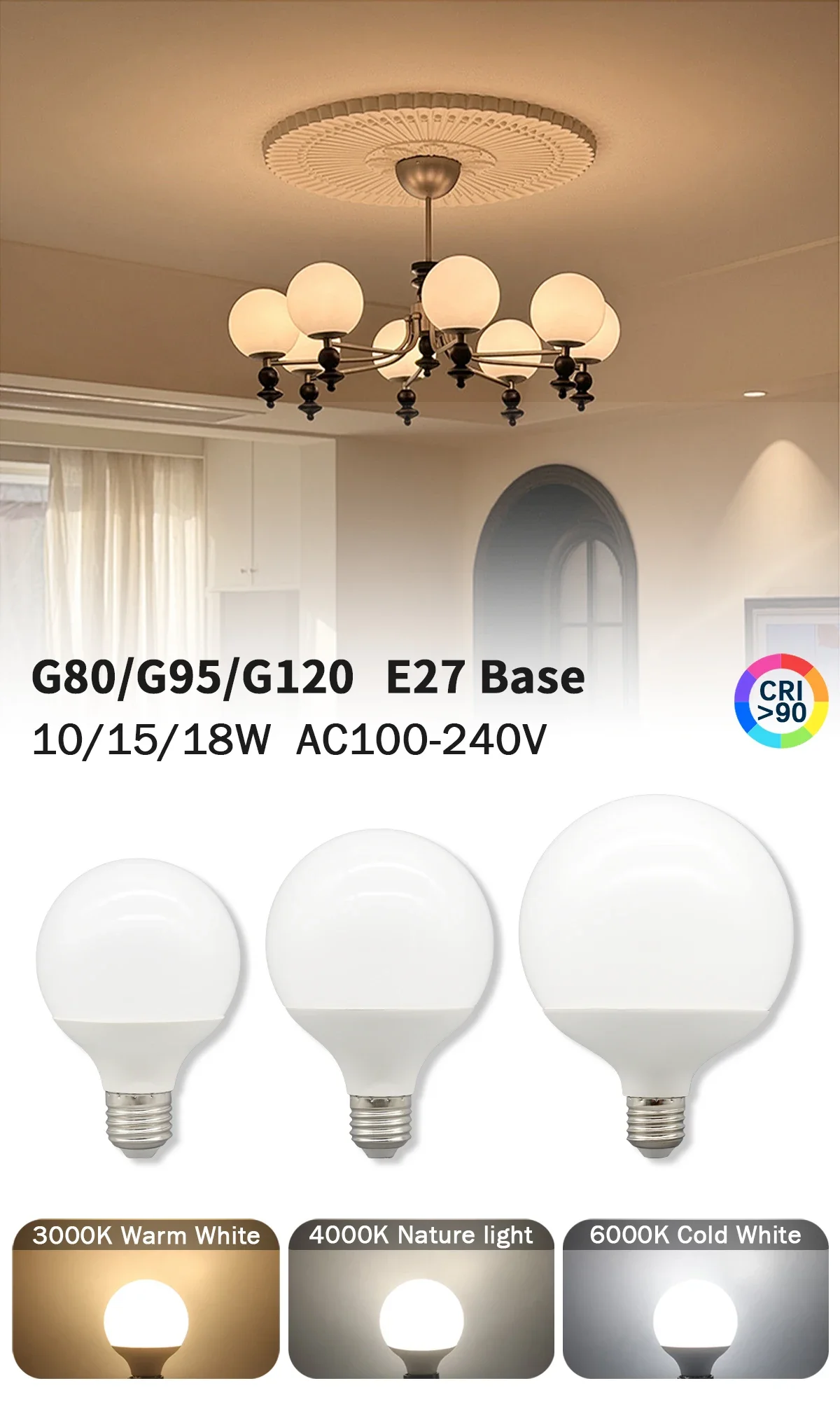 1-6PCS LED Bulb E27 10W 15W 18W AC 220V 127V G80 G95 G120 Energy Saving Global Light Lampada Ampoule LED Lamp Vanity Light Bulbs