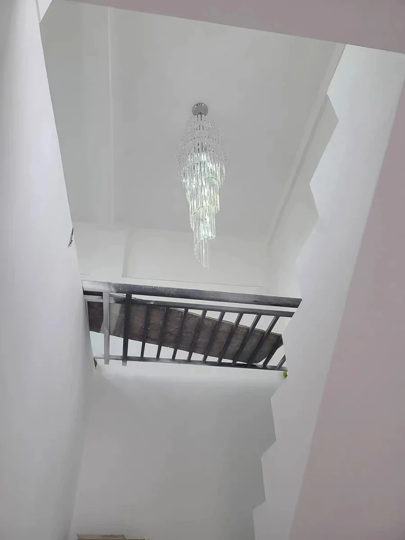 Long Crystal Staircase Gold Chandelier Modern Loft Crystal Lamp Luxury Villa Hotel Hall Living Room Large Chandelier Home Decor