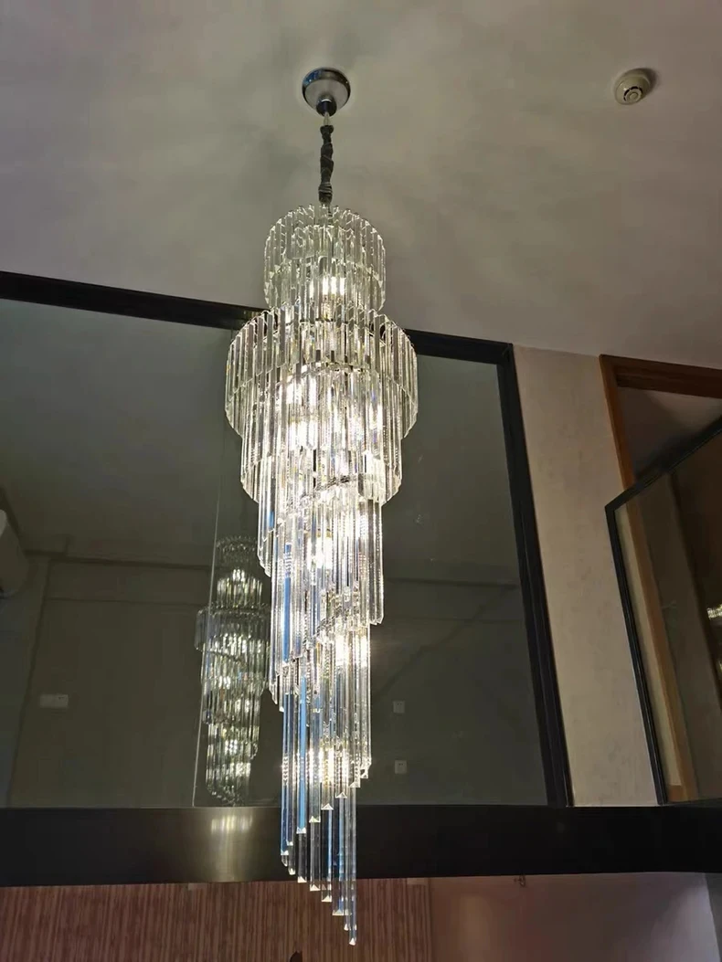 Long Crystal Staircase Gold Chandelier Modern Loft Crystal Lamp Luxury Villa Hotel Hall Living Room Large Chandelier Home Decor