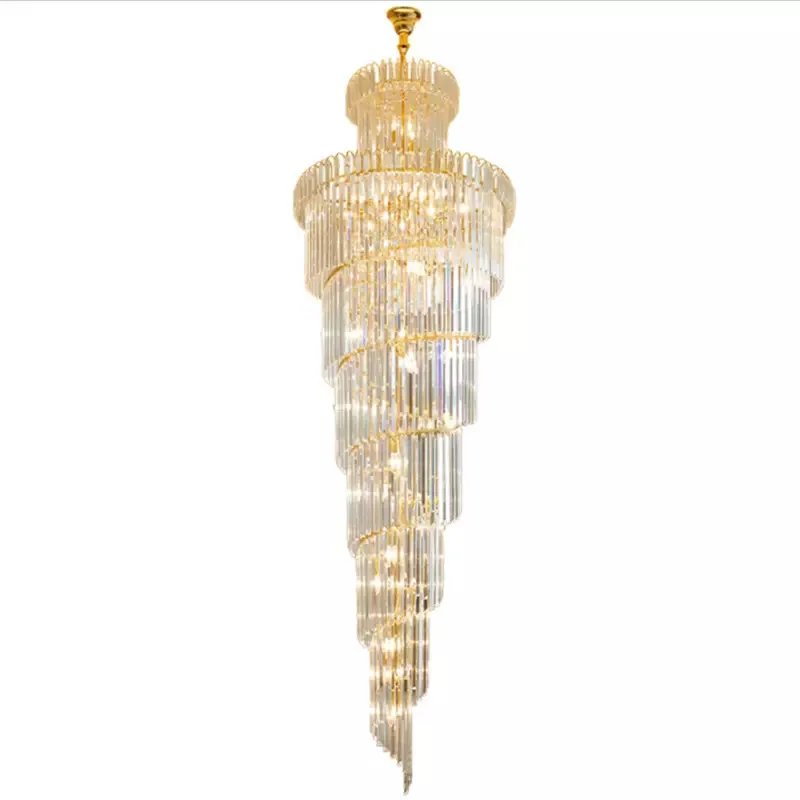 Long Crystal Staircase Gold Chandelier Modern Loft Crystal Lamp Luxury Villa Hotel Hall Living Room Large Chandelier Home Decor