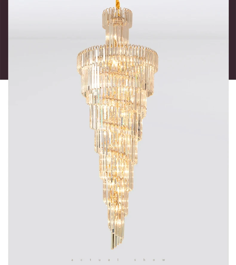 Long Crystal Staircase Gold Chandelier Modern Loft Crystal Lamp Luxury Villa Hotel Hall Living Room Large Chandelier Home Decor