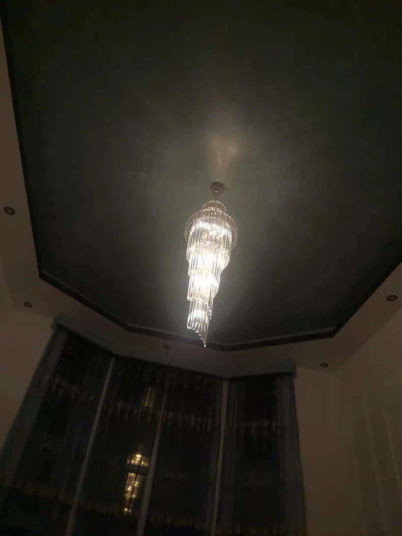 Long Crystal Staircase Gold Chandelier Modern Loft Crystal Lamp Luxury Villa Hotel Hall Living Room Large Chandelier Home Decor