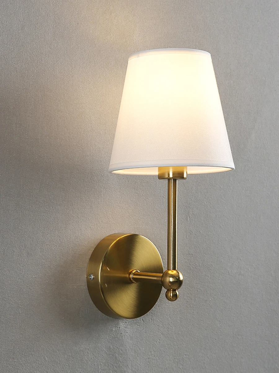 American Retro Wall Lamp Bedroom Bedside Lamp Bathroom Mirror Lamp Luster Luxury Sconce Fabric Lamp Shade TV Wall Lights Fixture
