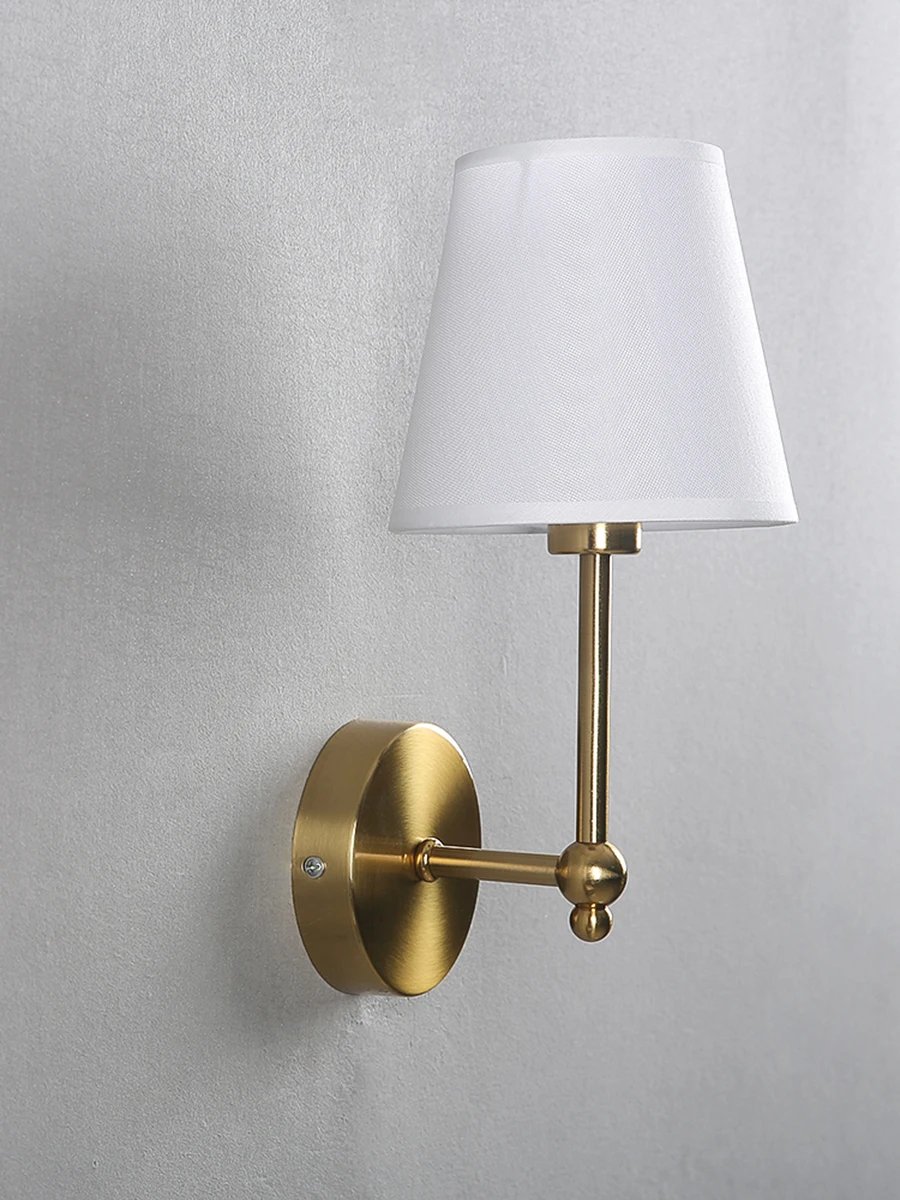American Retro Wall Lamp Bedroom Bedside Lamp Bathroom Mirror Lamp Luster Luxury Sconce Fabric Lamp Shade TV Wall Lights Fixture
