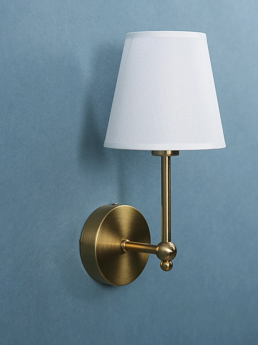 American Retro Wall Lamp Bedroom Bedside Lamp Bathroom Mirror Lamp Luster Luxury Sconce Fabric Lamp Shade TV Wall Lights Fixture