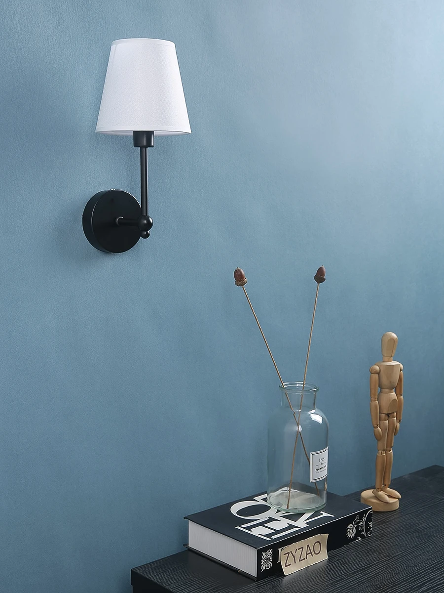 American Retro Wall Lamp Bedroom Bedside Lamp Bathroom Mirror Lamp Luster Luxury Sconce Fabric Lamp Shade TV Wall Lights Fixture