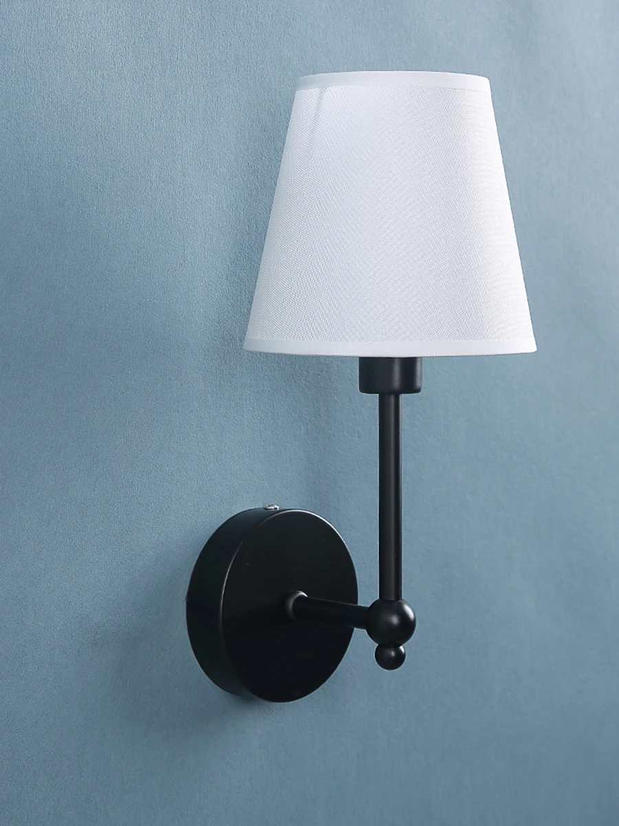 American Retro Wall Lamp Bedroom Bedside Lamp Bathroom Mirror Lamp Luster Luxury Sconce Fabric Lamp Shade TV Wall Lights Fixture