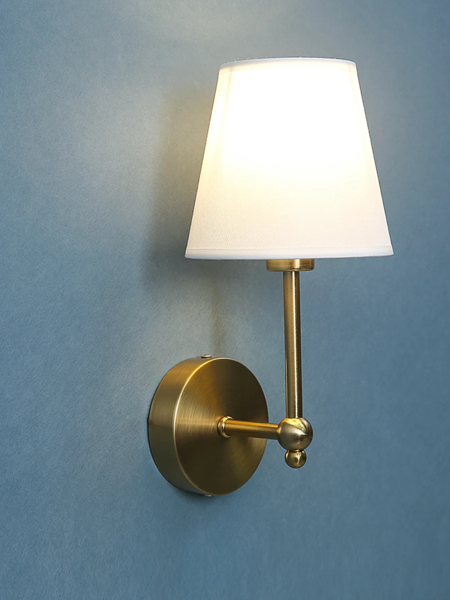 American Retro Wall Lamp Bedroom Bedside Lamp Bathroom Mirror Lamp Luster Luxury Sconce Fabric Lamp Shade TV Wall Lights Fixture