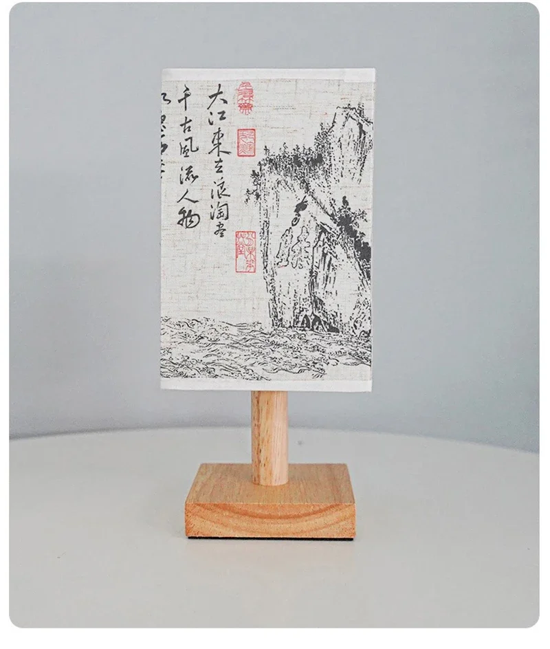 LED Simple Decorative Table Lamp Plug in Night Light Fabric Lampshade Square Chinese Style Bedside Desk Light for Bedroom Decor