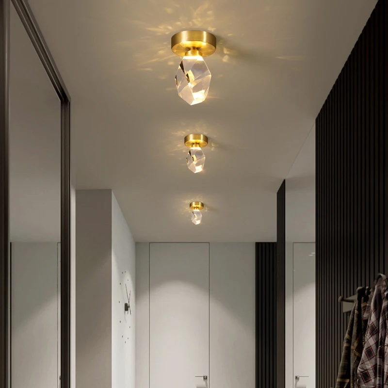 Modern Crystal Chandelier Indoor Crystal Ceiling Light Fixtures With Clear Solid Crystal For Living Room Hallway Kitchen Lamp