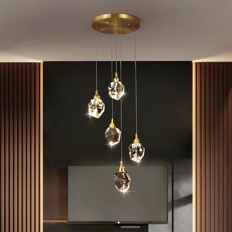 Modern Crystal Chandelier Indoor Crystal Ceiling Light Fixtures With Clear Solid Crystal For Living Room Hallway Kitchen Lamp