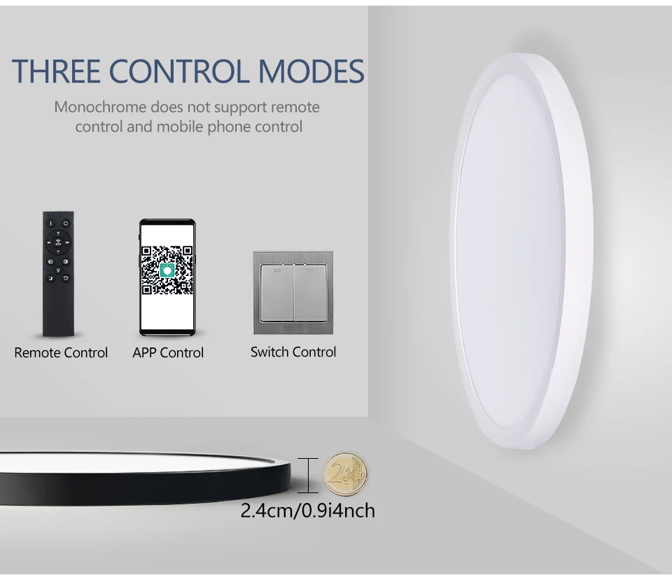 Smart Ceiling Lights 0.94 Inch Remote APP Control Ultra Thin Dimmable Modern Round LED Ceiling Lamp Bedroom Dining Room Kitchen