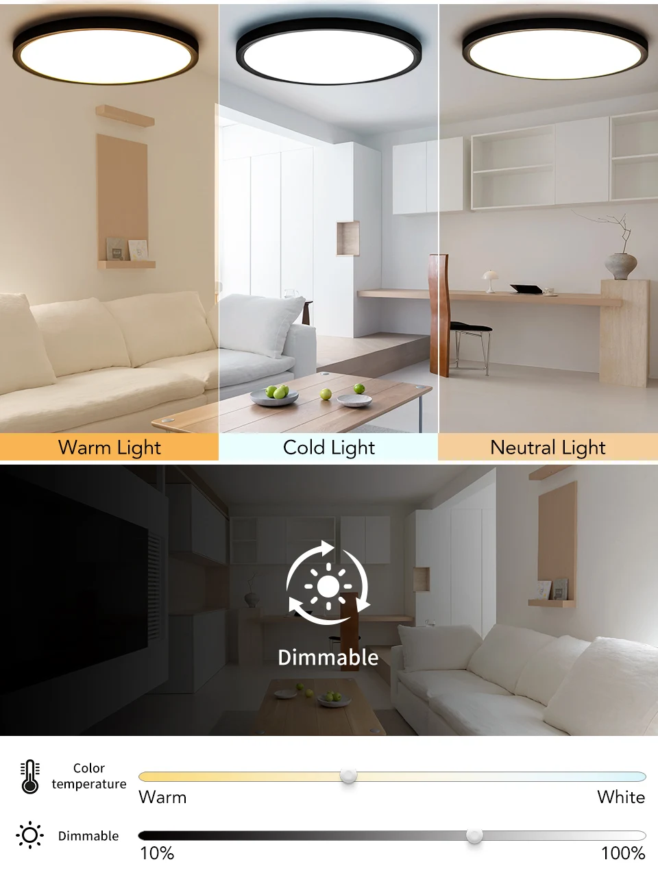Smart Ceiling Lights 0.94 Inch Remote APP Control Ultra Thin Dimmable Modern Round LED Ceiling Lamp Bedroom Dining Room Kitchen