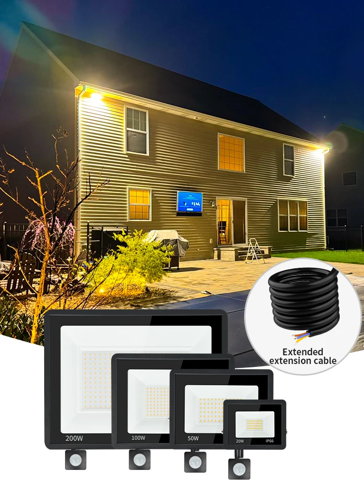 LED Floodlight PIR Motion Sensor Outdoor Light 20W 30W 50W 100W  200W AC220V Waterproof Outdoor Projector Spotlight For Garden