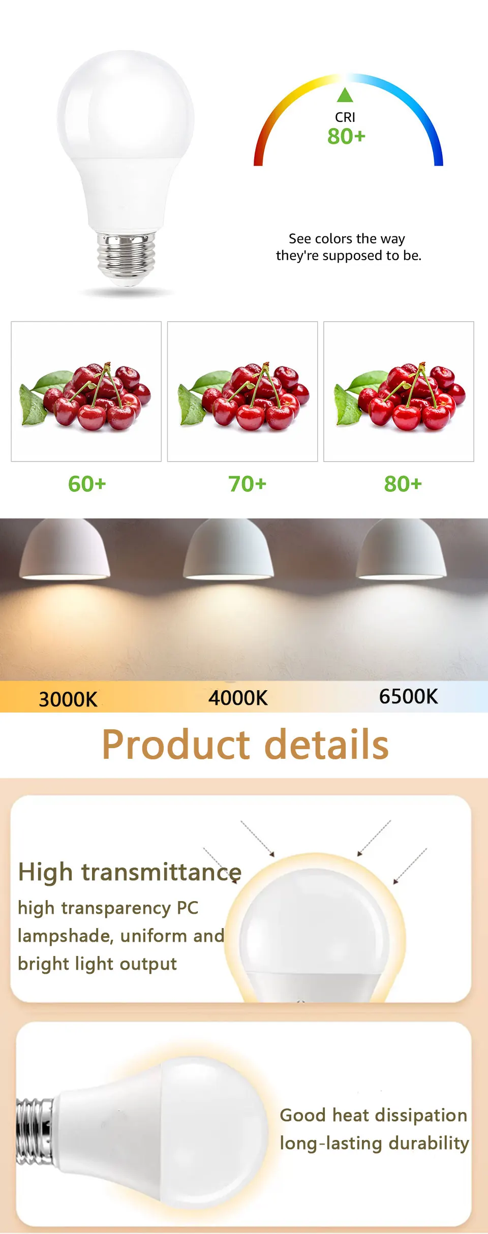 8PCS LED Bulb E27 B22 E14 AC220/110V 3W 6W 9W 12W 15W 18W Brightness and Low Energy Consumption Living Room Home LED Light Bulbs