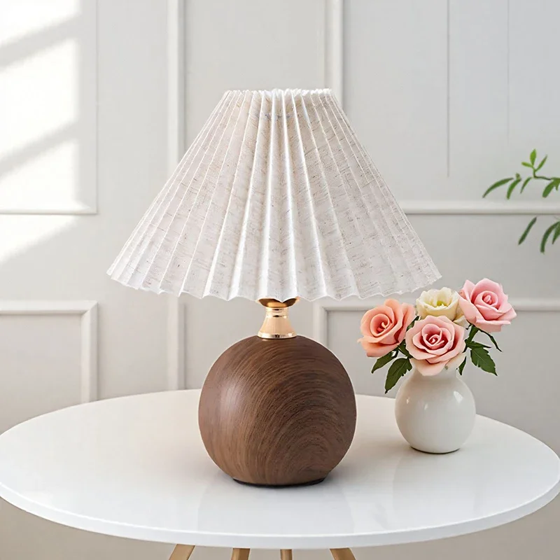 LED Table Lamp Nordic Pleated Fabric Tricolour Light US/EU /USB Living Room Home Bedroom Atmosphere Decoration LED Night Light