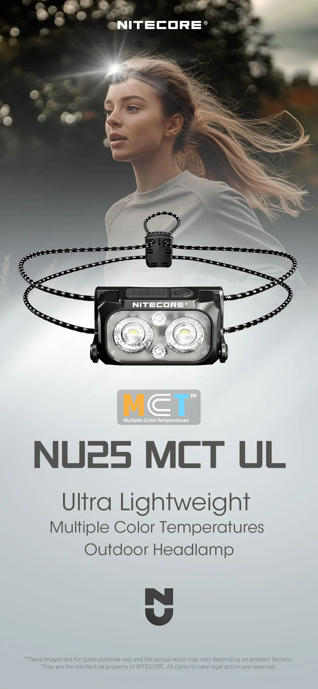 NITECORE NU25 MCT UL USB-C Rechargeable Headlamp Multiple Color Temperatures Headlight for Trail Running Trekking Backpacker
