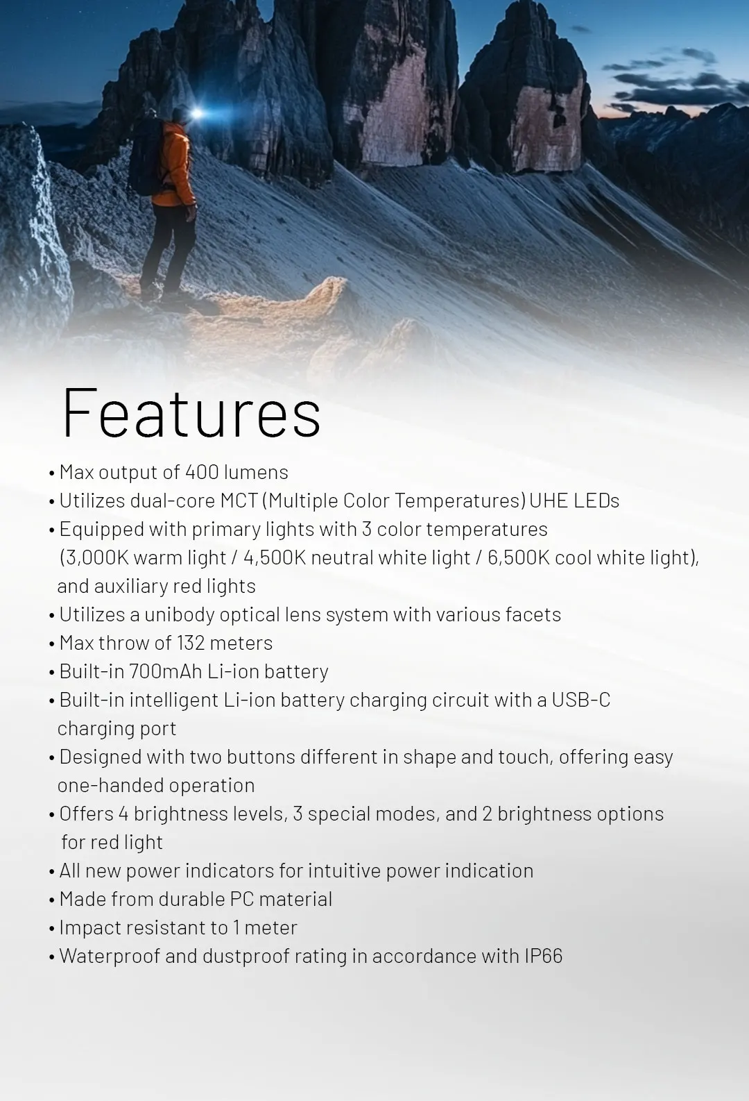 NITECORE NU25 MCT UL USB-C Rechargeable Headlamp Multiple Color Temperatures Headlight for Trail Running Trekking Backpacker
