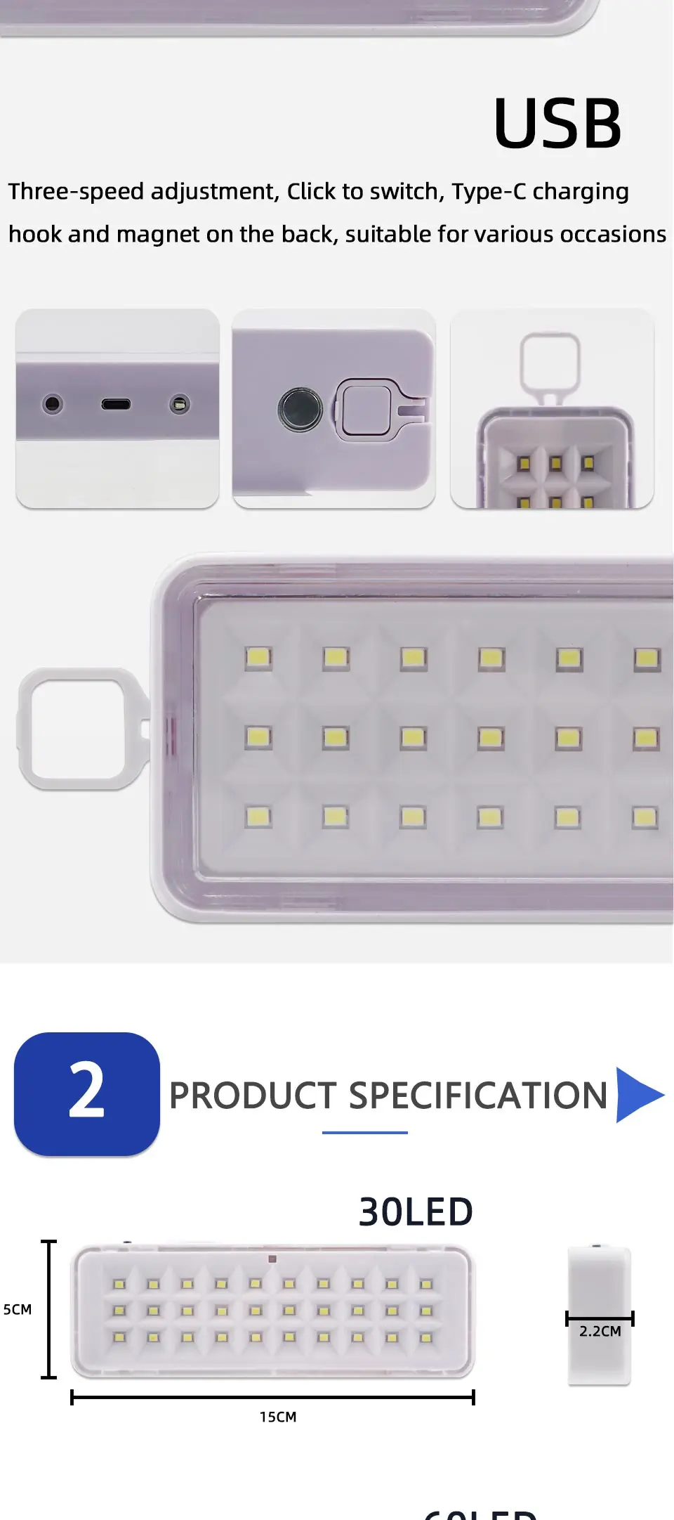 LED Emergency Light, European and American Regulations, Type-C USB Port Rechargeable Multifunctional Camping Light
